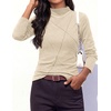 image:imagePRETTYGARDEN Womens Fall Mock Neck Long Sleeve Shirts  Soft Stretchy KnitGeometric Seam StitchingSlim Fitted Basic TeesThermal Casual WearDaily Work Layering Winter Tunic TopBeige
