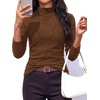 image:imagePRETTYGARDEN Womens Fall Mock Neck Long Sleeve Shirts  Soft Stretchy KnitGeometric Seam StitchingSlim Fitted Basic TeesThermal Casual WearDaily Work Layering Winter Tunic TopBrown