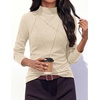 image:imagePRETTYGARDEN Womens Fall Mock Neck Long Sleeve Shirts  Soft Stretchy KnitGeometric Seam StitchingSlim Fitted Basic TeesThermal Casual WearDaily Work Layering Winter Tunic TopBeige