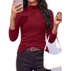 image:imagePRETTYGARDEN Womens Fall Mock Neck Long Sleeve Shirts  Soft Stretchy KnitGeometric Seam StitchingSlim Fitted Basic TeesThermal Casual WearDaily Work Layering Winter Tunic TopWine Red