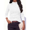 image:imagePRETTYGARDEN Womens Fall Mock Neck Long Sleeve Shirts  Soft Stretchy KnitGeometric Seam StitchingSlim Fitted Basic TeesThermal Casual WearDaily Work Layering Winter Tunic TopWhite