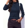 image:imagePRETTYGARDEN Womens Fall Mock Neck Long Sleeve Shirts  Soft Stretchy KnitGeometric Seam StitchingSlim Fitted Basic TeesThermal Casual WearDaily Work Layering Winter Tunic TopNavy Blue