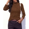 image:imagePRETTYGARDEN Womens Fall Mock Neck Long Sleeve Shirts  Soft Stretchy KnitGeometric Seam StitchingSlim Fitted Basic TeesThermal Casual WearDaily Work Layering Winter Tunic TopBrown