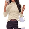 image:imagePRETTYGARDEN Womens Fall Mock Neck Long Sleeve Shirts  Soft Stretchy KnitGeometric Seam StitchingSlim Fitted Basic TeesThermal Casual WearDaily Work Layering Winter Tunic TopBeige