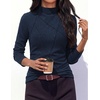 image:imagePRETTYGARDEN Womens Fall Mock Neck Long Sleeve Shirts  Soft Stretchy KnitGeometric Seam StitchingSlim Fitted Basic TeesThermal Casual WearDaily Work Layering Winter Tunic TopNavy Blue