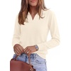 image:imagePRETTYGARDEN Womens Long Sleeve Collared Polo Sweater V Neck Knit Ribbed Business Casual Pullover Sweaters 2026 Fall OutfitsApricot