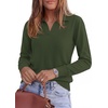 image:imagePRETTYGARDEN Womens Long Sleeve Collared Polo Sweater V Neck Knit Ribbed Business Casual Pullover Sweaters 2026 Fall OutfitsArmy Green