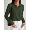 image:imagePRETTYGARDEN Womens Long Sleeve Collared Polo Sweater V Neck Knit Ribbed Business Casual Pullover Sweaters 2026 Fall OutfitsArmy Green