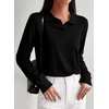 image:imagePRETTYGARDEN Womens Long Sleeve Collared Polo Sweater V Neck Knit Ribbed Business Casual Pullover Sweaters 2026 Fall OutfitsBlack