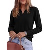 image:imagePRETTYGARDEN Womens Long Sleeve Collared Polo Sweater V Neck Knit Ribbed Business Casual Pullover Sweaters 2026 Fall OutfitsBlack