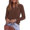image:imagePRETTYGARDEN Womens Long Sleeve Collared Polo Sweater V Neck Knit Ribbed Business Casual Pullover Sweaters 2026 Fall OutfitsBrown