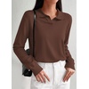 image:imagePRETTYGARDEN Womens Long Sleeve Collared Polo Sweater V Neck Knit Ribbed Business Casual Pullover Sweaters 2026 Fall OutfitsBrown