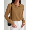 image:imagePRETTYGARDEN Womens Long Sleeve Collared Polo Sweater V Neck Knit Ribbed Business Casual Pullover Sweaters 2026 Fall OutfitsKhaki