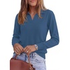 image:imagePRETTYGARDEN Womens Long Sleeve Collared Polo Sweater V Neck Knit Ribbed Business Casual Pullover Sweaters 2026 Fall OutfitsNavy Blue