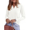 image:imagePRETTYGARDEN Womens Long Sleeve Collared Polo Sweater V Neck Knit Ribbed Business Casual Pullover Sweaters 2026 Fall OutfitsWhite