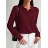 image:imagePRETTYGARDEN Womens Long Sleeve Collared Polo Sweater V Neck Knit Ribbed Business Casual Pullover Sweaters 2026 Fall OutfitsWine Red