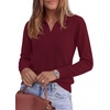 image:imagePRETTYGARDEN Womens Long Sleeve Collared Polo Sweater V Neck Knit Ribbed Business Casual Pullover Sweaters 2026 Fall OutfitsWine Red
