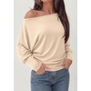 image:imagePRETTYGARDEN Womens Off Shoulder Batwing Long Sleeve Shirts  Asymmetrical Off The Shoulder Cinched Waist Soft Dressy Casual Blouse Going Out Tops Transitional Fall amp Spring WearBeige