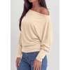 image:imagePRETTYGARDEN Womens Off Shoulder Batwing Long Sleeve Shirts  Asymmetrical Off The Shoulder Cinched Waist Soft Dressy Casual Blouse Going Out Tops Transitional Fall amp Spring WearBeige