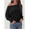 image:imagePRETTYGARDEN Womens Off Shoulder Batwing Long Sleeve Shirts  Asymmetrical Off The Shoulder Cinched Waist Soft Dressy Casual Blouse Going Out Tops Transitional Fall amp Spring WearBlack