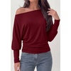 image:imagePRETTYGARDEN Womens Off Shoulder Batwing Long Sleeve Shirts  Asymmetrical Off The Shoulder Cinched Waist Soft Dressy Casual Blouse Going Out Tops Transitional Fall amp Spring WearWine Red