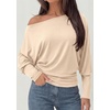 image:imagePRETTYGARDEN Womens Off Shoulder Batwing Long Sleeve Shirts  Asymmetrical Off The Shoulder Cinched Waist Soft Dressy Casual Blouse Going Out Tops Transitional Fall amp Spring WearBeige