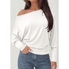 image:imagePRETTYGARDEN Womens Off Shoulder Batwing Long Sleeve Shirts  Asymmetrical Off The Shoulder Cinched Waist Soft Dressy Casual Blouse Going Out Tops Transitional Fall amp Spring WearWhite