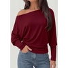 image:imagePRETTYGARDEN Womens Off Shoulder Batwing Long Sleeve Shirts  Asymmetrical Off The Shoulder Cinched Waist Soft Dressy Casual Blouse Going Out Tops Transitional Fall amp Spring WearWine Red