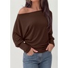 image:imagePRETTYGARDEN Womens Off Shoulder Batwing Long Sleeve Shirts  Asymmetrical Off The Shoulder Cinched Waist Soft Dressy Casual Blouse Going Out Tops Transitional Fall amp Spring WearBrown