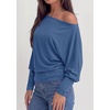 image:imagePRETTYGARDEN Womens Off Shoulder Batwing Long Sleeve Shirts  Asymmetrical Off The Shoulder Cinched Waist Soft Dressy Casual Blouse Going Out Tops Transitional Fall amp Spring WearGrey Blue