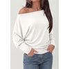 image:imagePRETTYGARDEN Womens Off Shoulder Batwing Long Sleeve Shirts  Asymmetrical Off The Shoulder Cinched Waist Soft Dressy Casual Blouse Going Out Tops Transitional Fall amp Spring WearWhite