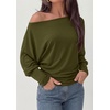 image:imagePRETTYGARDEN Womens Off Shoulder Batwing Long Sleeve Shirts  Asymmetrical Off The Shoulder Cinched Waist Soft Dressy Casual Blouse Going Out Tops Transitional Fall amp Spring WearArmy Green
