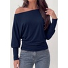 image:imagePRETTYGARDEN Womens Off Shoulder Batwing Long Sleeve Shirts  Asymmetrical Off The Shoulder Cinched Waist Soft Dressy Casual Blouse Going Out Tops Transitional Fall amp Spring WearNavy