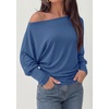 image:imagePRETTYGARDEN Womens Off Shoulder Batwing Long Sleeve Shirts  Asymmetrical Off The Shoulder Cinched Waist Soft Dressy Casual Blouse Going Out Tops Transitional Fall amp Spring WearGrey Blue