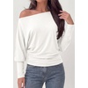 image:imagePRETTYGARDEN Womens Off Shoulder Batwing Long Sleeve Shirts  Asymmetrical Off The Shoulder Cinched Waist Soft Dressy Casual Blouse Going Out Tops Transitional Fall amp Spring WearWhite