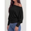 image:imagePRETTYGARDEN Womens Off Shoulder Batwing Long Sleeve Shirts  Asymmetrical Off The Shoulder Cinched Waist Soft Dressy Casual Blouse Going Out Tops Transitional Fall amp Spring WearBlack