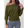 image:imagePRETTYGARDEN Womens Off Shoulder Batwing Long Sleeve Shirts  Asymmetrical Off The Shoulder Cinched Waist Soft Dressy Casual Blouse Going Out Tops Transitional Fall amp Spring WearArmy Green