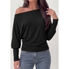 image:imagePRETTYGARDEN Womens Off Shoulder Batwing Long Sleeve Shirts  Asymmetrical Off The Shoulder Cinched Waist Soft Dressy Casual Blouse Going Out Tops Transitional Fall amp Spring WearBlack