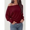 image:imagePRETTYGARDEN Womens Off Shoulder Batwing Long Sleeve Shirts  Asymmetrical Off The Shoulder Cinched Waist Soft Dressy Casual Blouse Going Out Tops Transitional Fall amp Spring WearWine Red