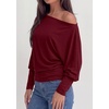 image:imagePRETTYGARDEN Womens Off Shoulder Batwing Long Sleeve Shirts  Asymmetrical Off The Shoulder Cinched Waist Soft Dressy Casual Blouse Going Out Tops Transitional Fall amp Spring WearWine Red