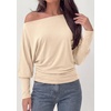 image:imagePRETTYGARDEN Womens Off Shoulder Batwing Long Sleeve Shirts  Asymmetrical Off The Shoulder Cinched Waist Soft Dressy Casual Blouse Going Out Tops Transitional Fall amp Spring WearBeige