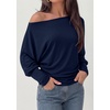image:imagePRETTYGARDEN Womens Off Shoulder Batwing Long Sleeve Shirts  Asymmetrical Off The Shoulder Cinched Waist Soft Dressy Casual Blouse Going Out Tops Transitional Fall amp Spring WearNavy