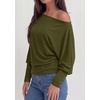 image:imagePRETTYGARDEN Womens Off Shoulder Batwing Long Sleeve Shirts  Asymmetrical Off The Shoulder Cinched Waist Soft Dressy Casual Blouse Going Out Tops Transitional Fall amp Spring WearArmy Green