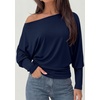 image:imagePRETTYGARDEN Womens Off Shoulder Batwing Long Sleeve Shirts  Asymmetrical Off The Shoulder Cinched Waist Soft Dressy Casual Blouse Going Out Tops Transitional Fall amp Spring WearNavy