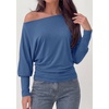 image:imagePRETTYGARDEN Womens Off Shoulder Batwing Long Sleeve Shirts  Asymmetrical Off The Shoulder Cinched Waist Soft Dressy Casual Blouse Going Out Tops Transitional Fall amp Spring WearGrey Blue