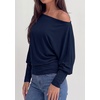 image:imagePRETTYGARDEN Womens Off Shoulder Batwing Long Sleeve Shirts  Asymmetrical Off The Shoulder Cinched Waist Soft Dressy Casual Blouse Going Out Tops Transitional Fall amp Spring WearNavy