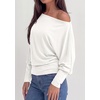 image:imagePRETTYGARDEN Womens Off Shoulder Batwing Long Sleeve Shirts  Asymmetrical Off The Shoulder Cinched Waist Soft Dressy Casual Blouse Going Out Tops Transitional Fall amp Spring WearWhite