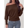 image:imagePRETTYGARDEN Womens Off Shoulder Batwing Long Sleeve Shirts  Asymmetrical Off The Shoulder Cinched Waist Soft Dressy Casual Blouse Going Out Tops Transitional Fall amp Spring WearBrown