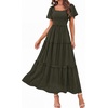 image:imagePRETTYGARDEN Womens Summer Dresses 2026 Boho Maxi Wedding Guest Smocked Square Neck Spring Short Sleeve Swiss Dot Long DressArmy Green