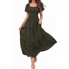 image:imagePRETTYGARDEN Womens Summer Dresses 2026 Boho Maxi Wedding Guest Smocked Square Neck Spring Short Sleeve Swiss Dot Long DressArmy Green